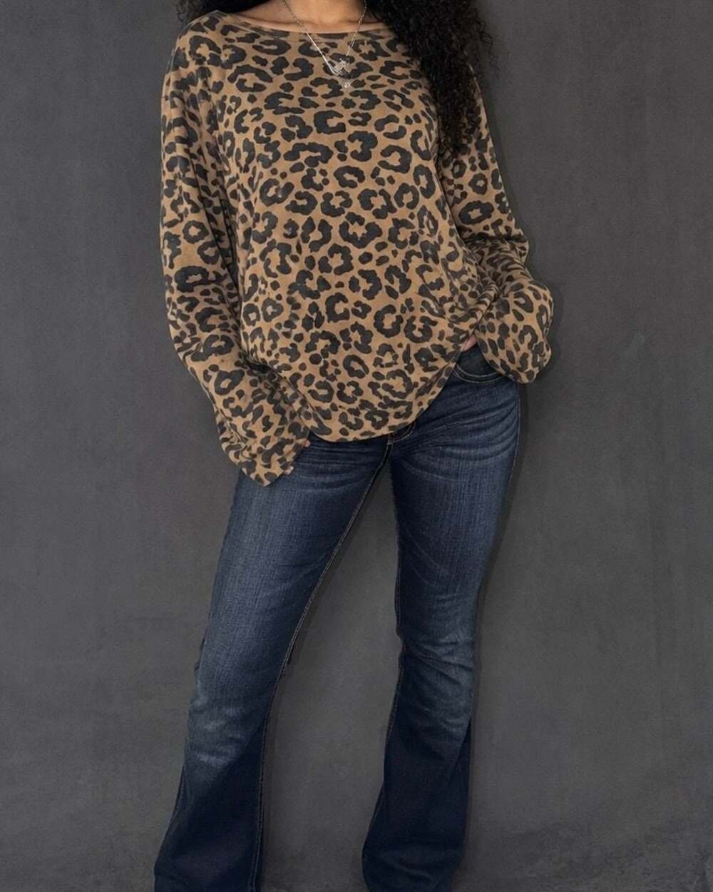 Buffalo David Bitton Women's Leopard Print Cozy Long Sleeve Knit Pullover Top